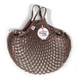 Filt 1860 sepia cotton mesh net bag with short 28 cm handles, reusable French shopping bag