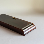 Brown Lucite tortoiseshell games case from above, luxury Italian playing card set of the 1970s