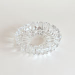 Cristal d'Arques clear crystal ashtray, Courcelle faceted glass valet tray from France
