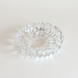 Cristal d'Arques clear crystal ashtray, Courcelle faceted glass valet tray from France