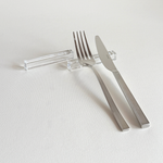 Set of 6 clear glass knife rests, 8.5 cm long, minimalist rectangular form, made in Czechia