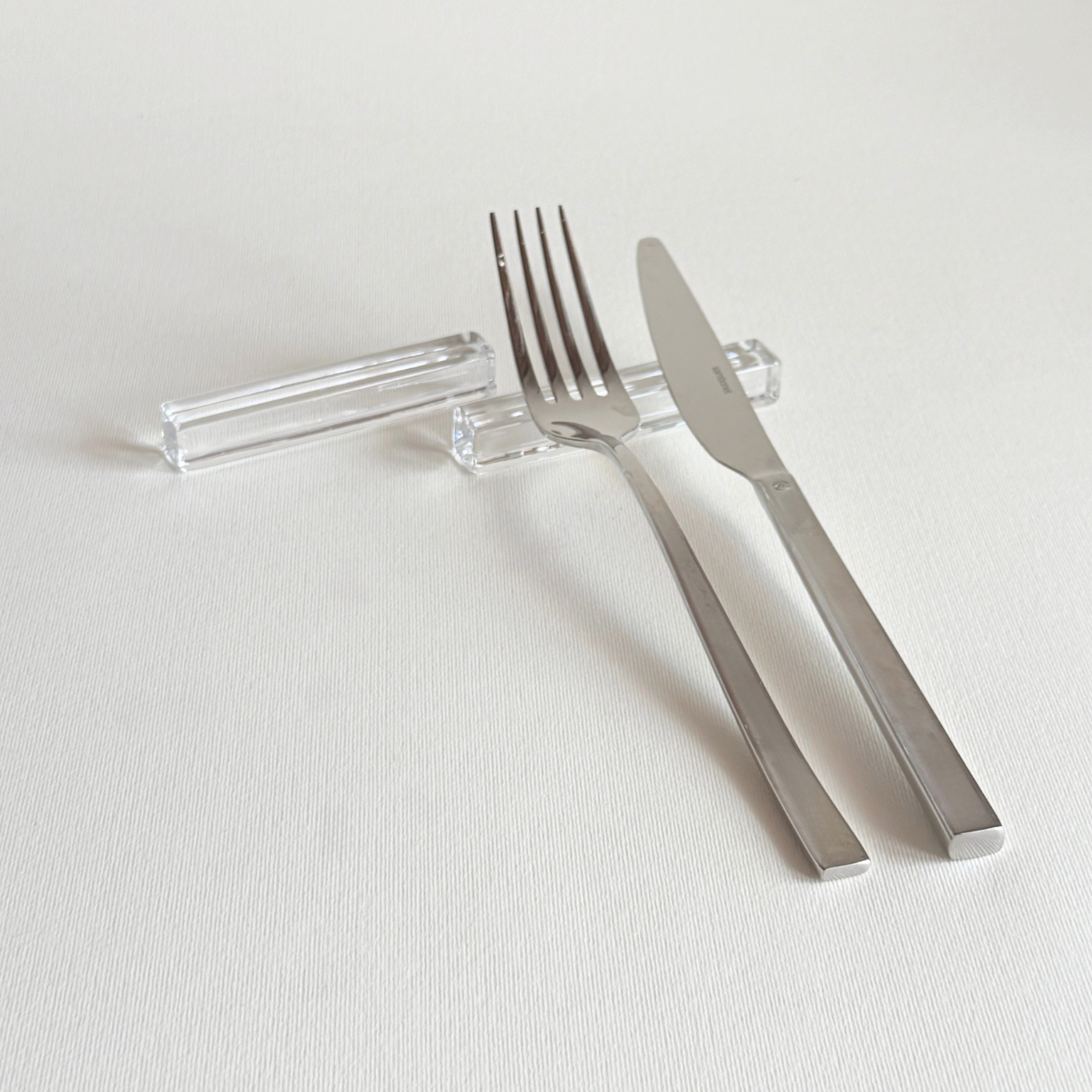 Set of 6 clear glass knife rests, 8.5 cm long, minimalist rectangular form, made in Czechia