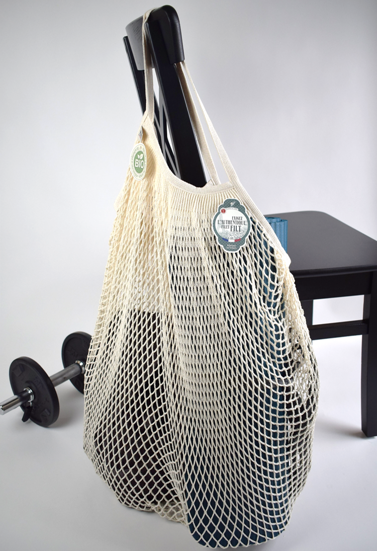 Filt 1860 XXL undyed cotton mesh market bag from Normandy, plastic-free zero waste tote
