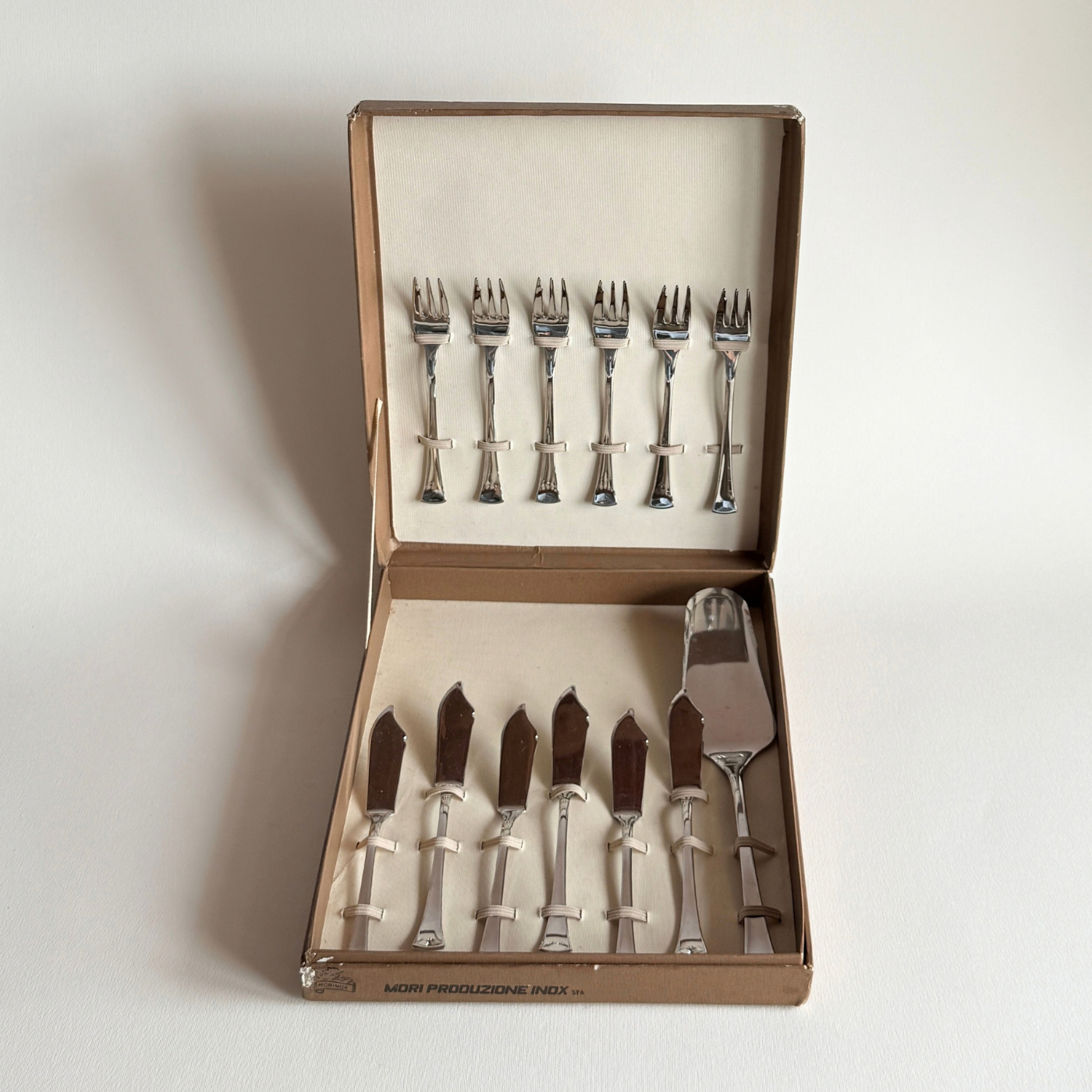 Morinox silver stainless steel cake cutlery, vintage 1970s dessert serving set, Pre-Loved, L'Officina