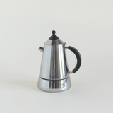 Guido Bergna Mia Moka 2 cups · stainless steel and black · 1980s Italian · L'Officina General Store