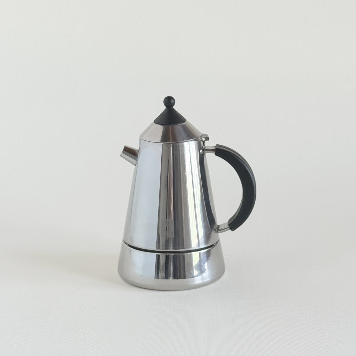 Guido Bergna Mia Moka 2 cups · stainless steel and black · 1980s Italian · L'Officina General Store