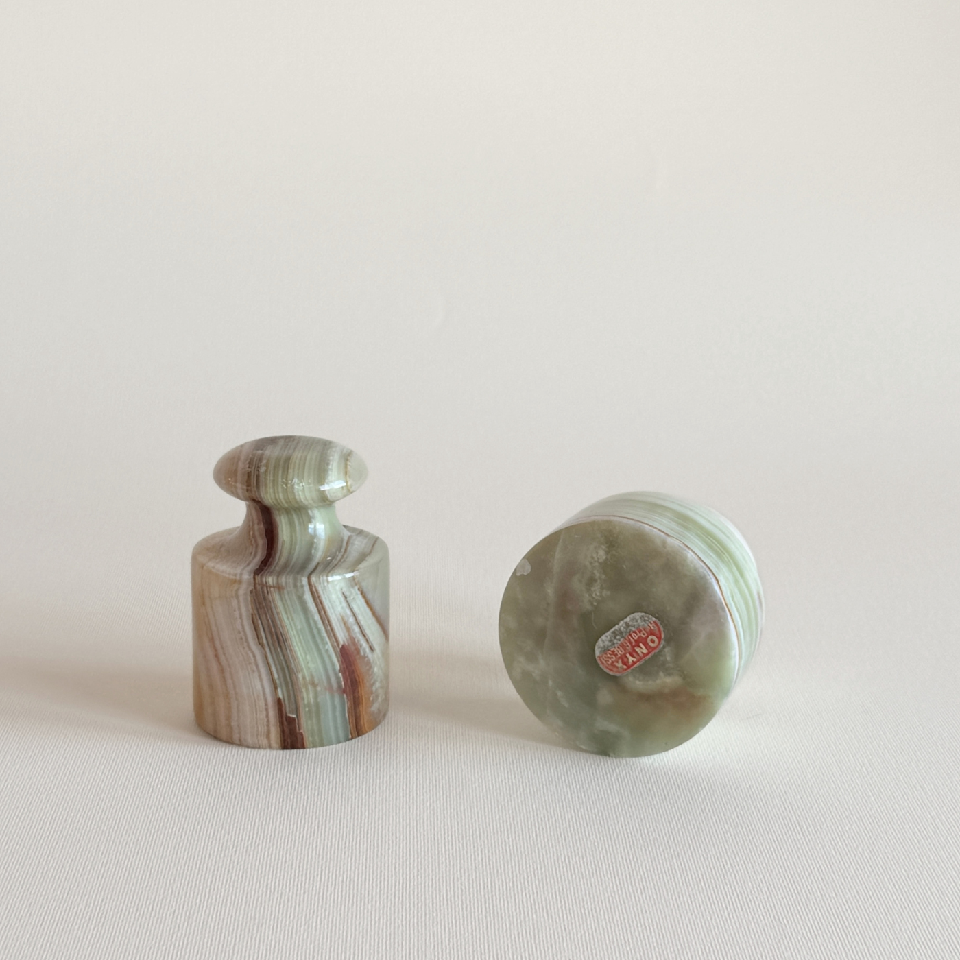 Onyx Paperweight | Green Banded Stone · 1970s
