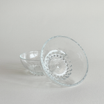 Set of 2 clear pressed glass bowls with bubble feet and round rims from mid-20th century Reims, France