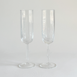 Italian ribbed champagne flutes — set of 2, front view showing ribbed bowl and hexagonal geometric stem, 2000s Italian production