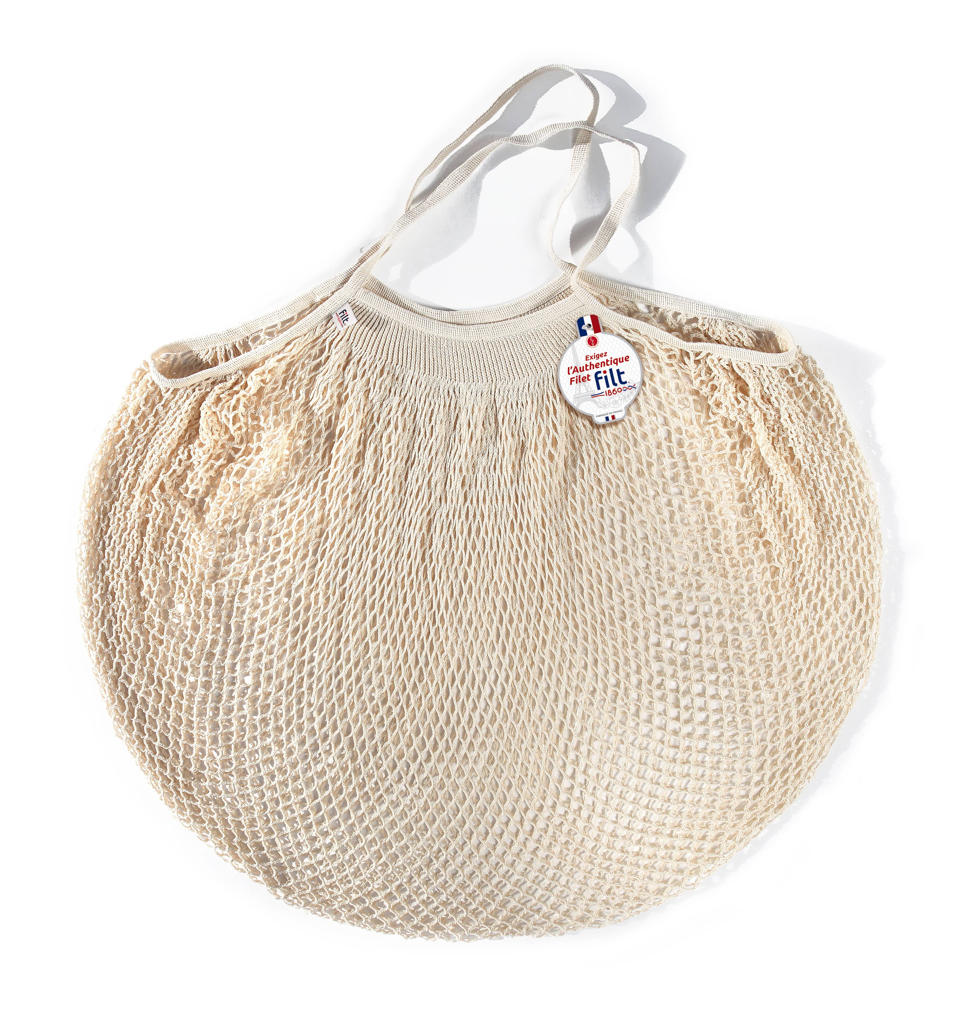 Filt 1860 XXL ecru cotton mesh net bag 70 x 70 cm with long handles, French market bag