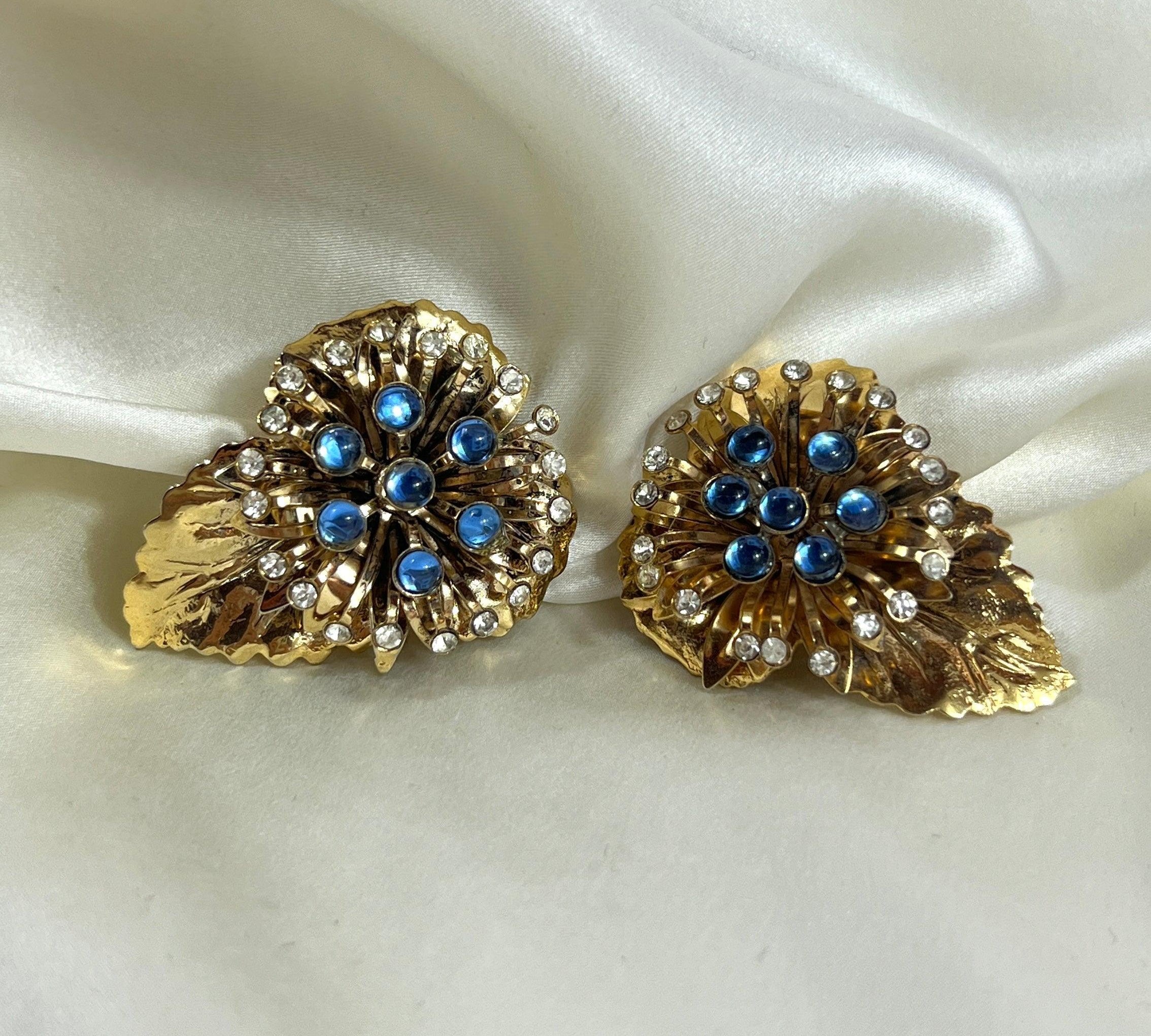 Golden and Crystal leaf earrings - L'Officina General Store
