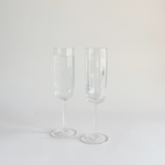 Italian ribbed champagne flutes — side view showing H 21.5 cm height and Ø 4.8 cm opening