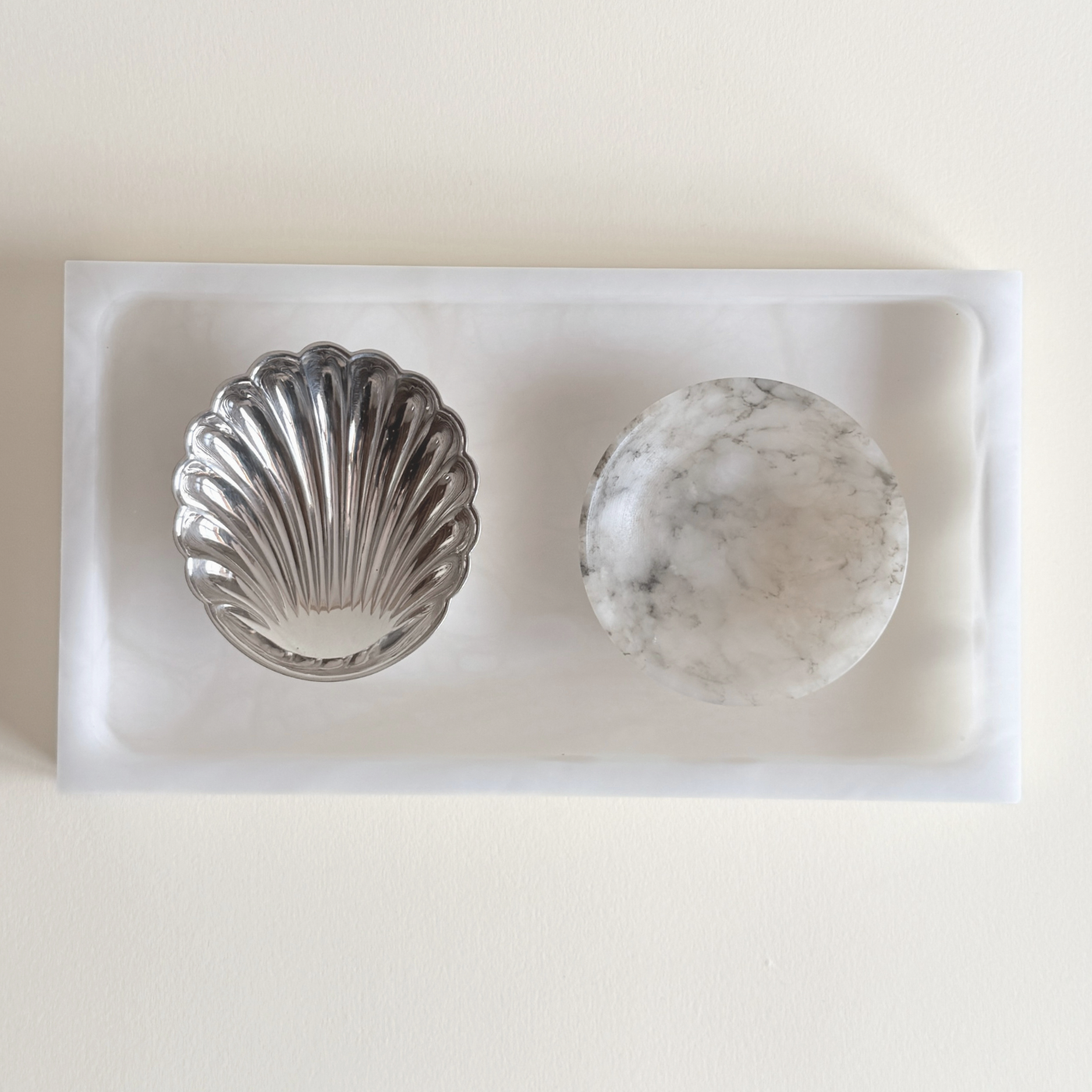 Italian handcrafted alabaster tray with soft translucency