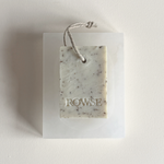 White alabaster soap dish with rowse soap