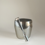 Alessi 871 Ice Bucket in mirror-polished stainless steel with matching ice tongs, smooth rounded cylindrical design
