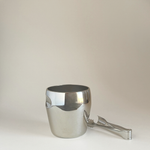 Alessi 871 Ice Bucket with mirror-polished cylindrical stainless steel body and matching ice tongs resting beside it