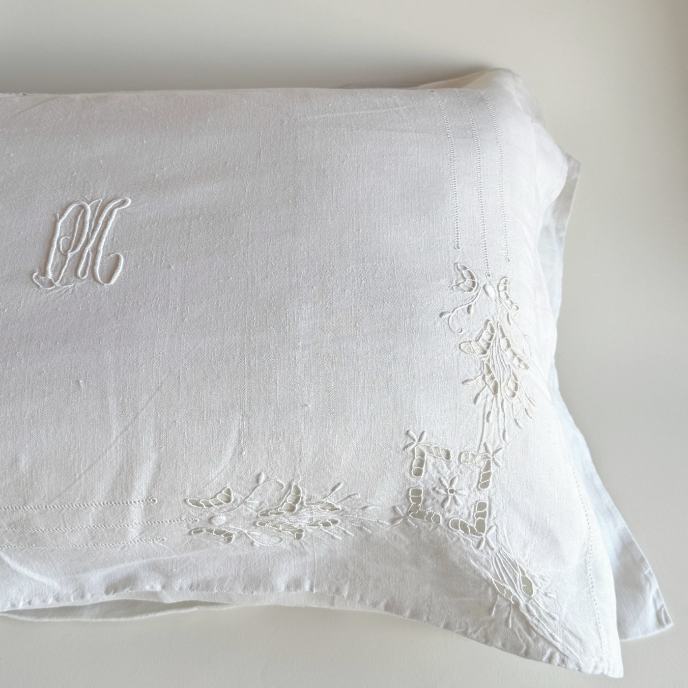 Antique Italian linen bedding set  PM monogram