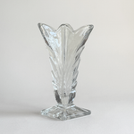 Art Deco cast glass vase — three-quarter view showing geometric moulded form and frosted finish, Bohemian 1930s