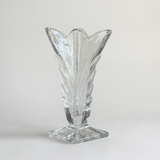 Art Deco cast glass vase — three-quarter view showing geometric moulded form and frosted finish, Bohemian 1930s