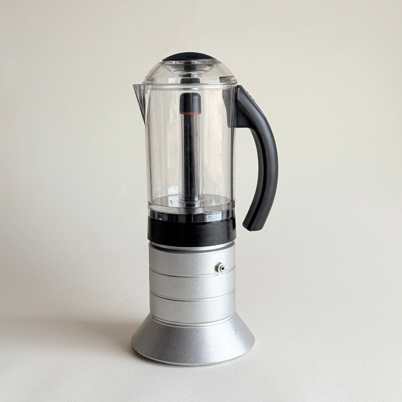 Pino Spagnalo Biesse coffee maker silver and perspex full view