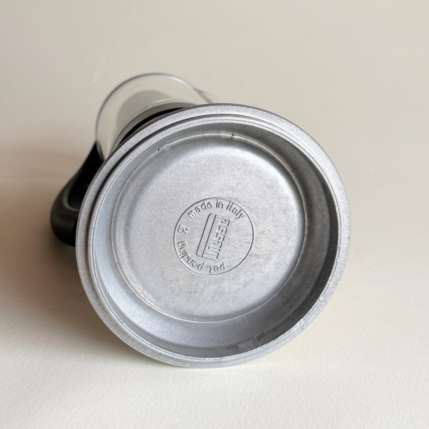 Pino Spagnalo Biesse coffee maker silver and perspex bottom view