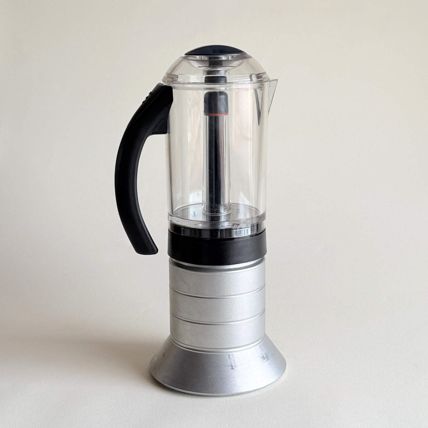 Pino Spagnalo Biesse coffee maker silver and perspex full view
