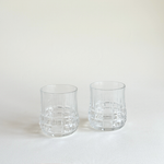 Borgonova faceted whisky tumblers, set of 2, clear pressed glass, Pre-Loved Italian glassware, L'Officina
