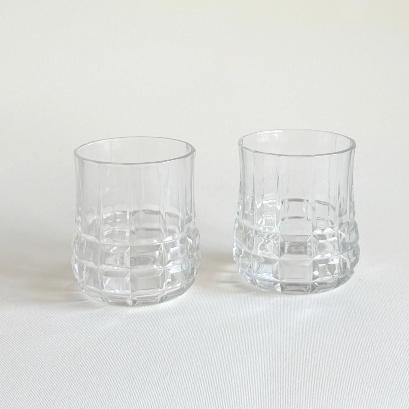 Pair of Borgonova pressed glass tumblers with vertical facets, Italian whisky glasses, Pre-Loved