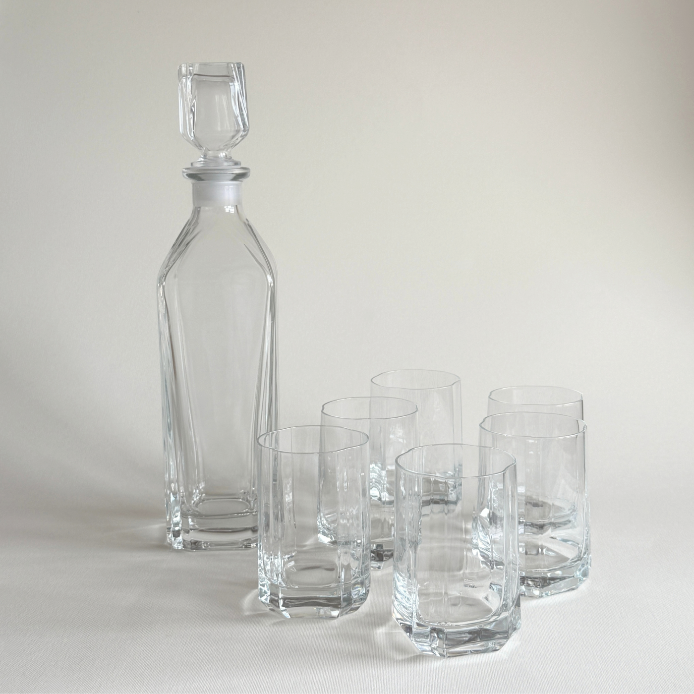 Italian Bormioli glass whisky barware, clear decanter set, Pre-Loved, L'Officina General Store