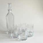 L'Officina Bormioli whisky barware set in clear glass, Pre-Loved Italian decanter and glassware