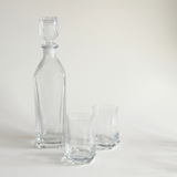 Pre-Loved Bormioli whisky decanter set in clear glass, Italian barware, L'Officina General Store