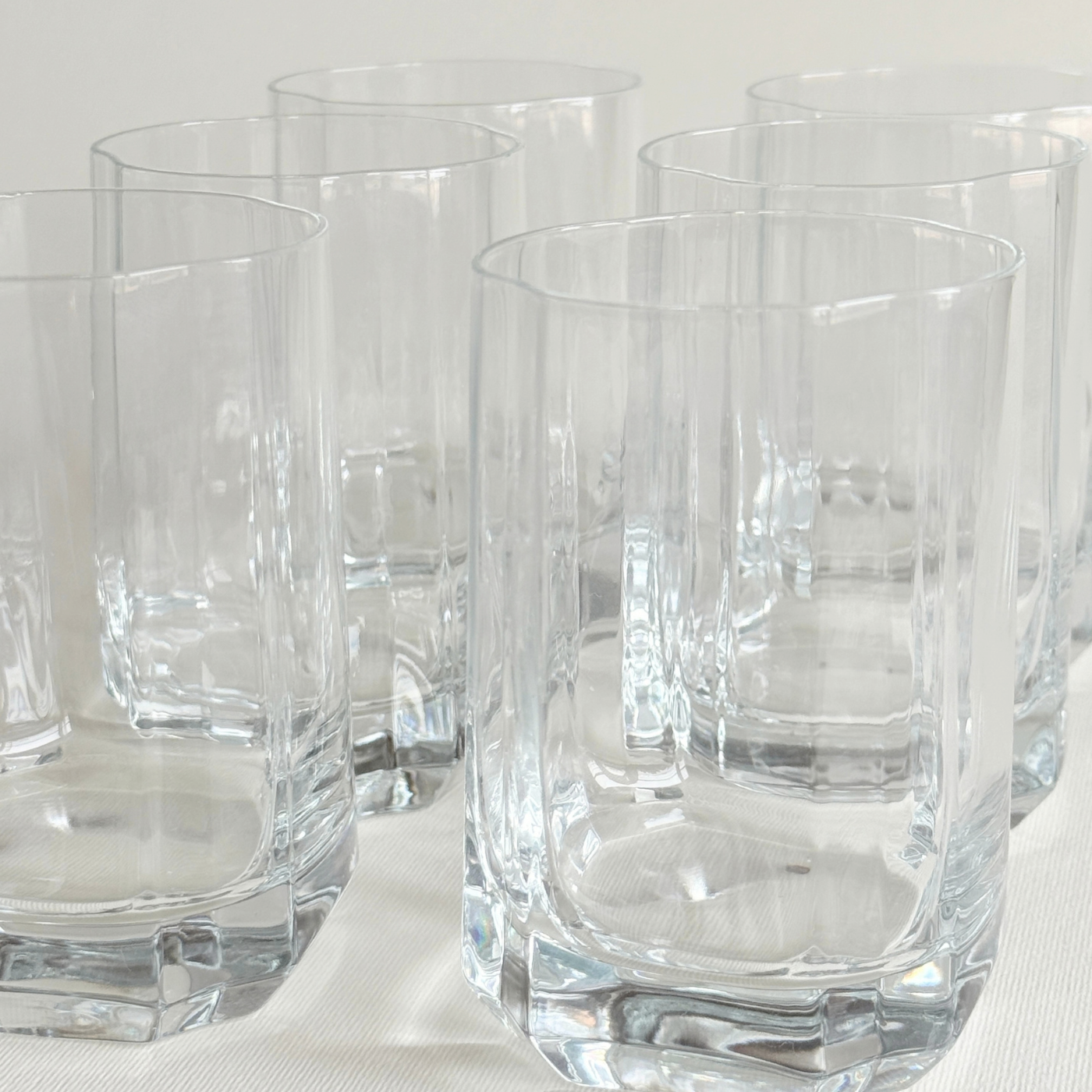 Pre-Loved Bormioli clear glass whisky set, Italian 2000s barware for serving spirits, L'Officina