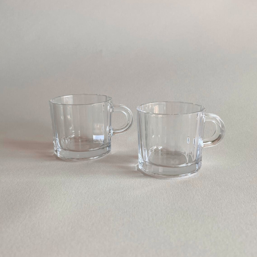 Bormioli Oxford espresso coffee striped glass cups Italian design 1990s set of 2