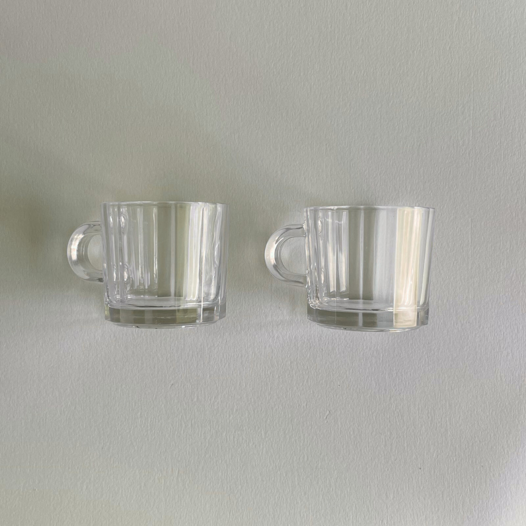 Bormioli Oxford espresso coffee striped glass cups Italian design 1990s set of 2