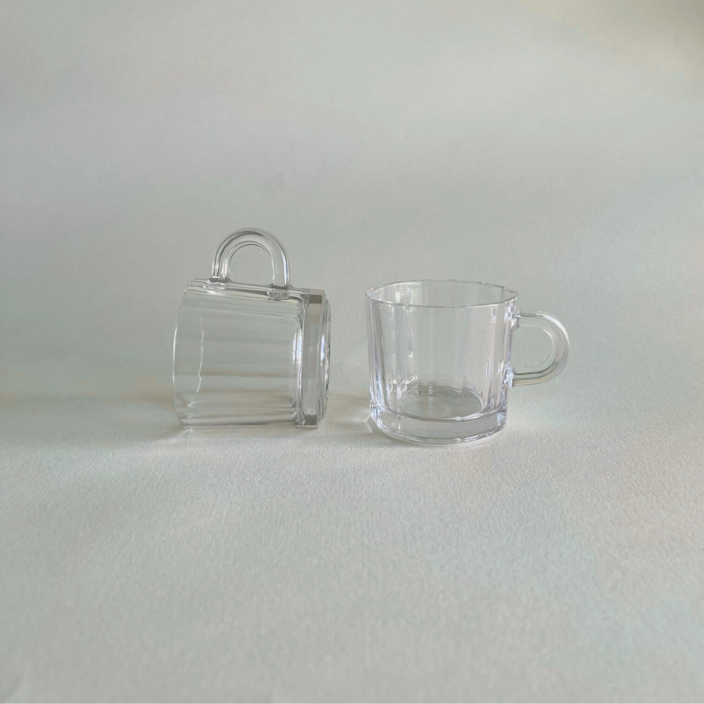Italian 1980s striped Bormioli espresso cups side view