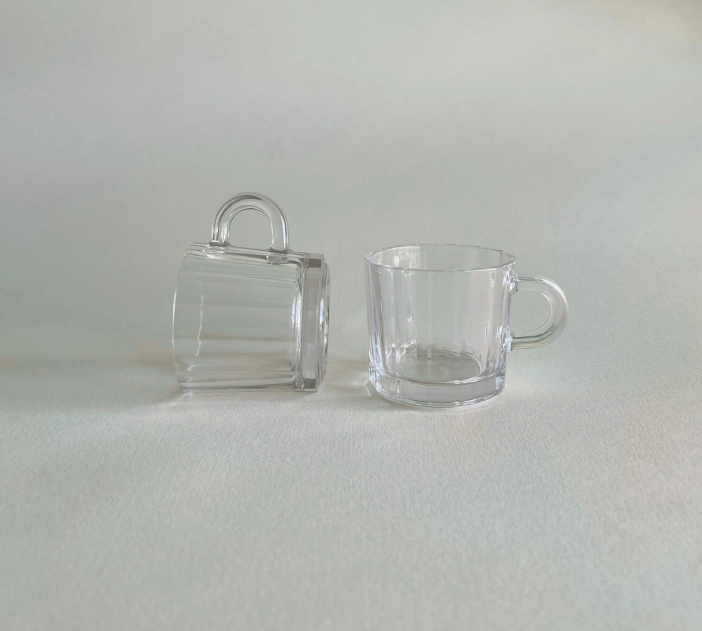 Italian 1980s striped Bormioli espresso cups side view
