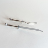 Silver-plate carving set styled for serving a roast, pre-loved tableware