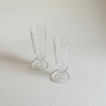Glass Champagne Flutes, set of two clear glass glasses with ribbed vertical detailing and slender stems