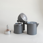 Alessi grey aluminium moka coffee maker, La Cupola domed 6-cup design by Aldo Rossi