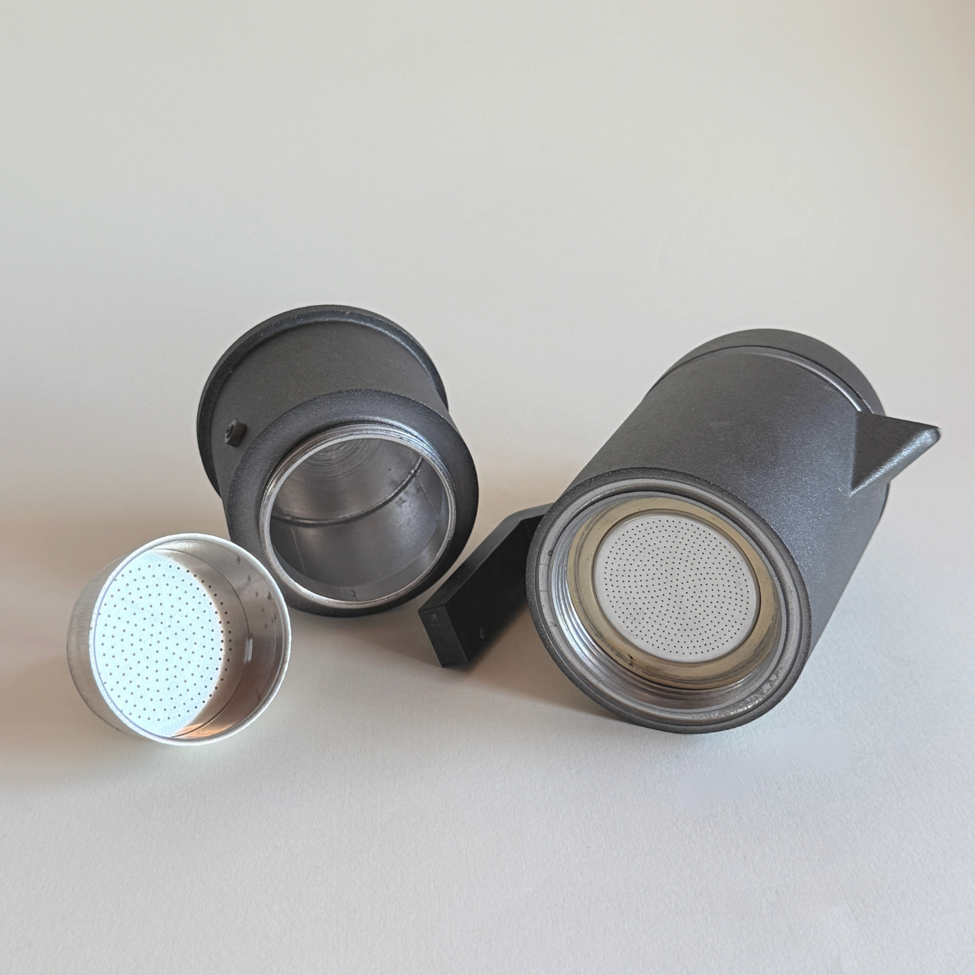 Alessi La Cupola espresso maker in grey aluminium, Aldo Rossi 1988 Italian design