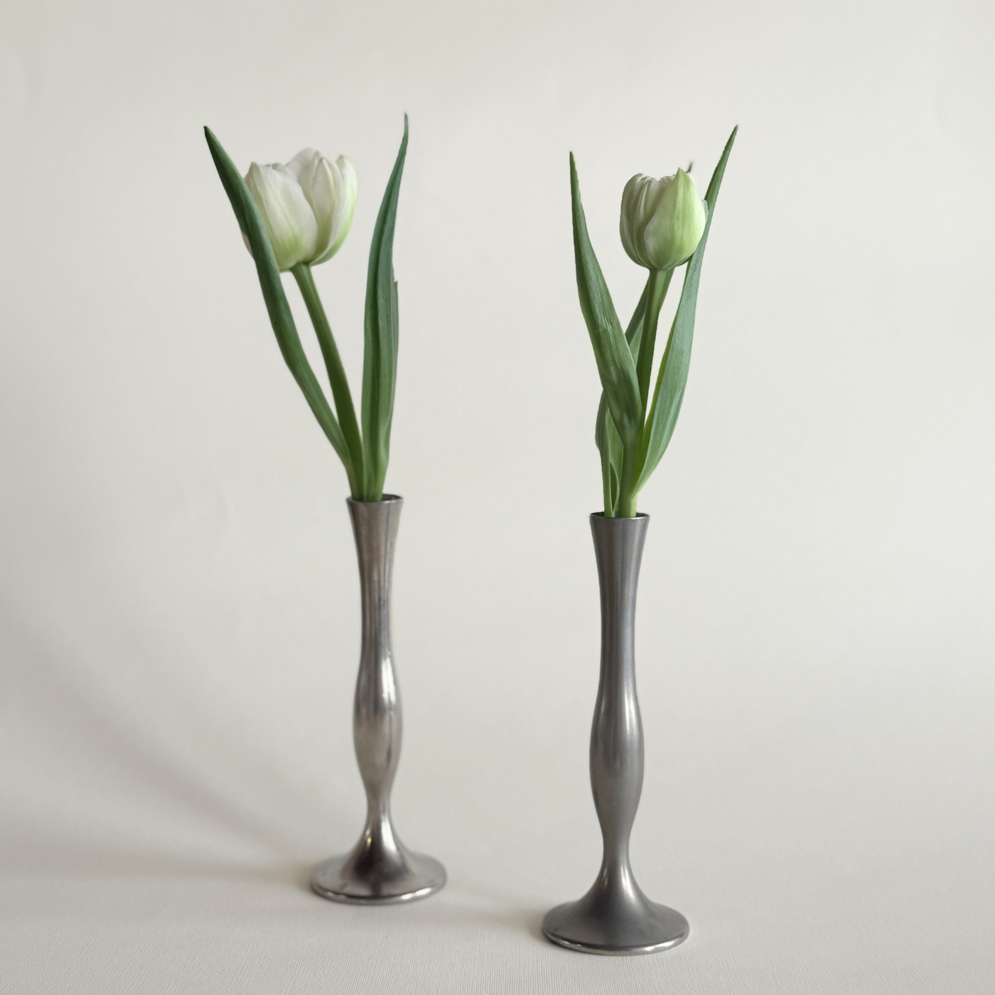 Damart Metal Bud Vase silver 1950s French with tulips