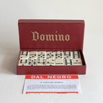 Complete Dal Negro domino game, white tiles and red box, Italian board game for the living room table