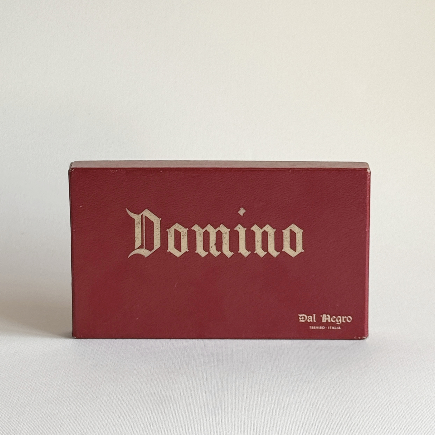 L'Officina Pre-Loved Dal Negro dominoes, white plastic tiles in original red box, made in Italy