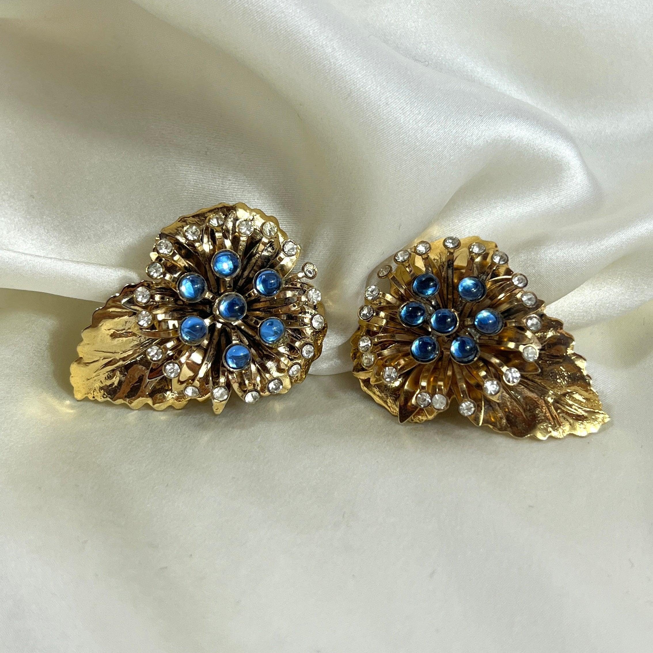 Golden and Crystal leaf earrings - L'Officina General Store