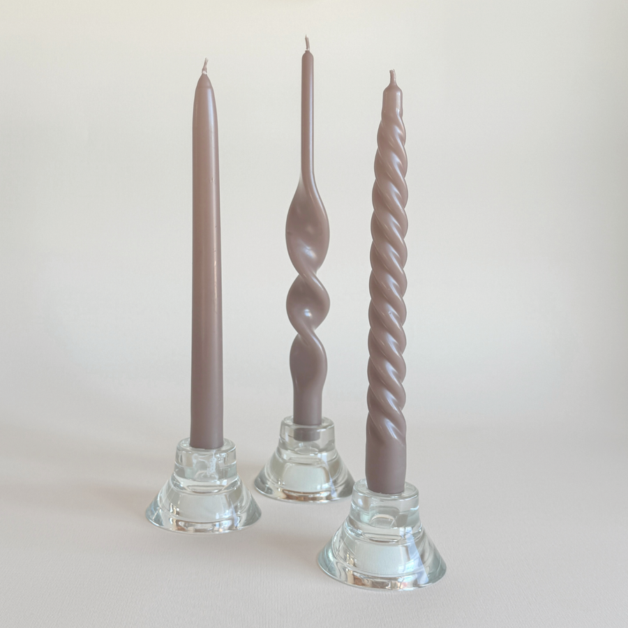 Cereria Graziani taper candle trio in mocha brown wax, three tapers, made in Italy, L'Officina