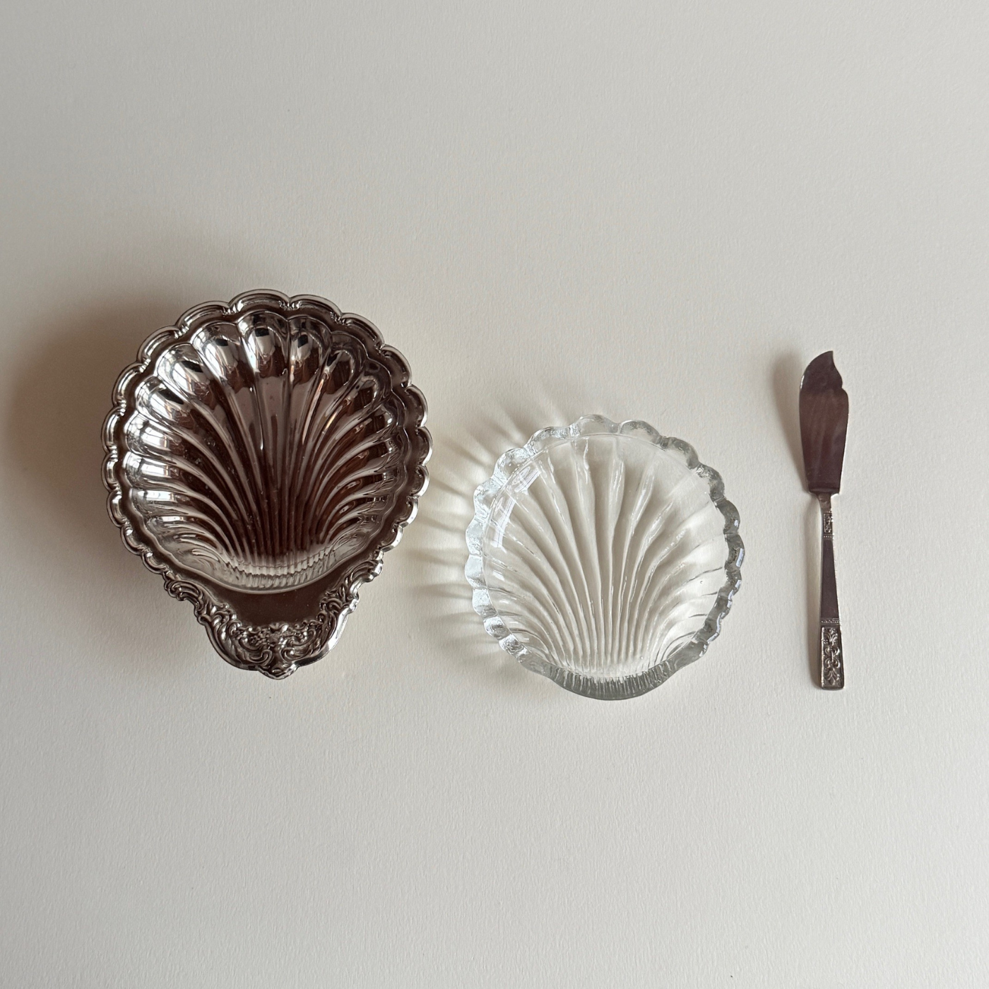 Silver metal butter dish in vintage Italian design