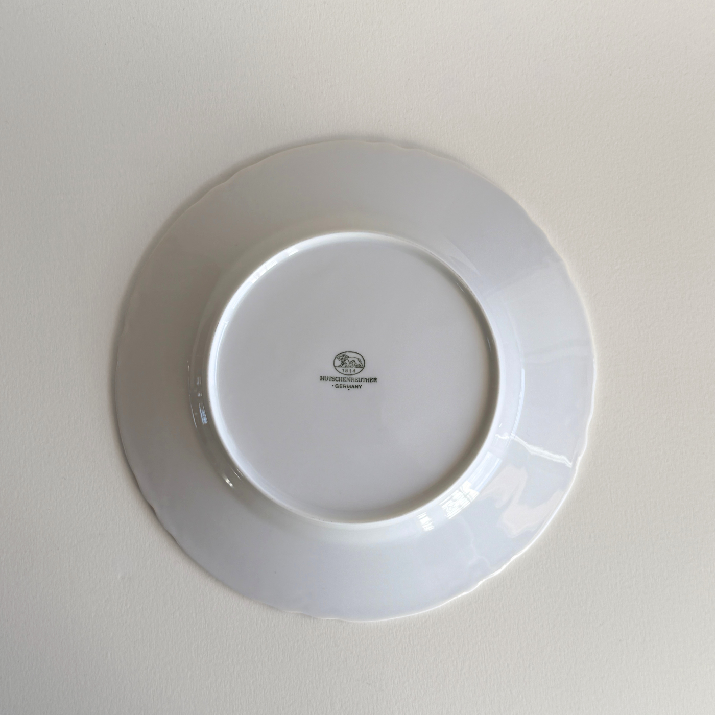 White Hutschenreuther Racine small plate Fine Bavarian porcelain craftsmanship  back signature detail made in germany