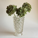 Clear Murano rostrato vase from L'Officina, tapered form with hand-applied spikes, Venetian glass