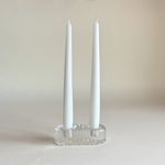 Iittala clear glass candle holder for two candles, low pressed Finnish glass form, 1970s