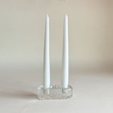 Iittala clear glass candle holder for two candles, low pressed Finnish glass form, 1970s